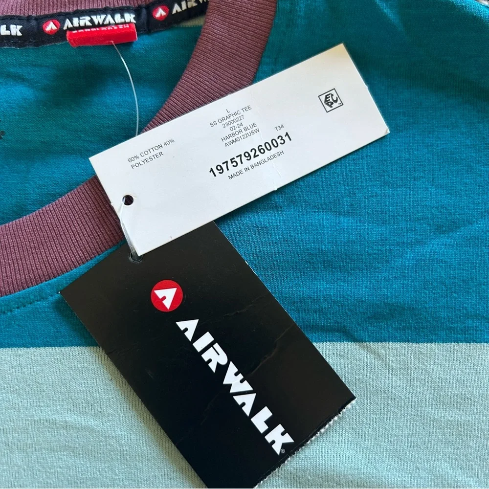 [Airwalk] NWT Teal and Blue Striped Ringer Tee - Picture 4 of 8